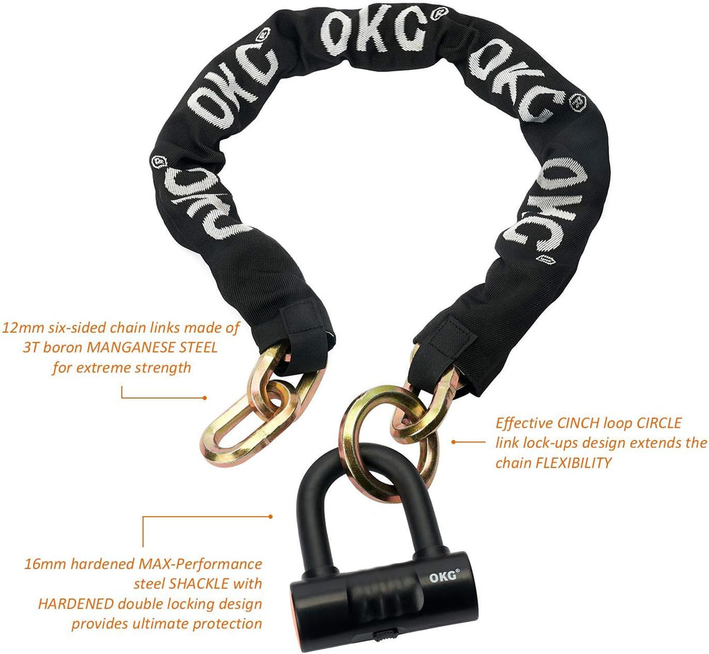 Heavy Duty Chain Lock - 4 Keys, 11lbs, 4 ft x 1/2 in (12mm) Thick Cinch Security Chain Combo 11/16" (18mm) Small U