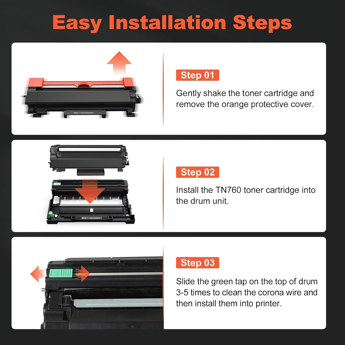 TN760 Compatible for Brother TN 760 Toner Cartridge 2Pack High Yield | Black Replacement for TN730 TN-730 TN770