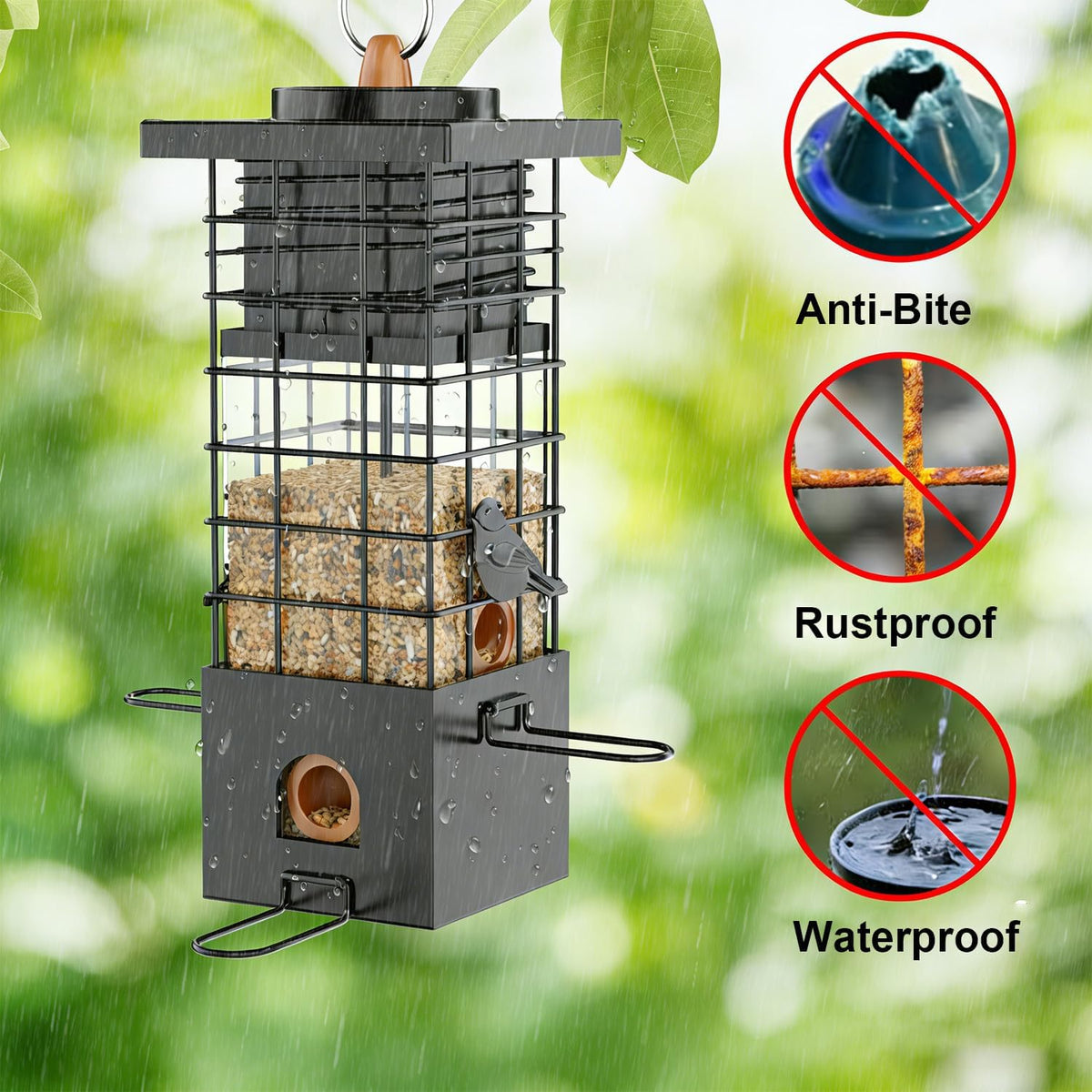 Metal Squirrel Proof Bird Feeder,2.5LB Capacity,Easy Refill & Clean