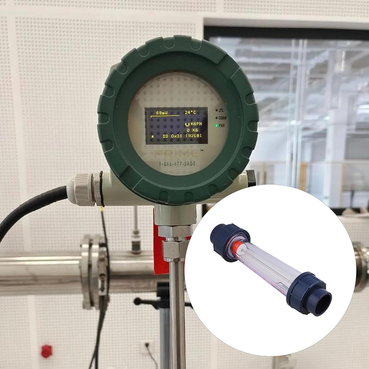 Inline Liquid Flowmeter, Fluids Flowmeter with AS Plastic Cylindrical Body Works with DN25 1" Pipe Connection (250~2500L/H)