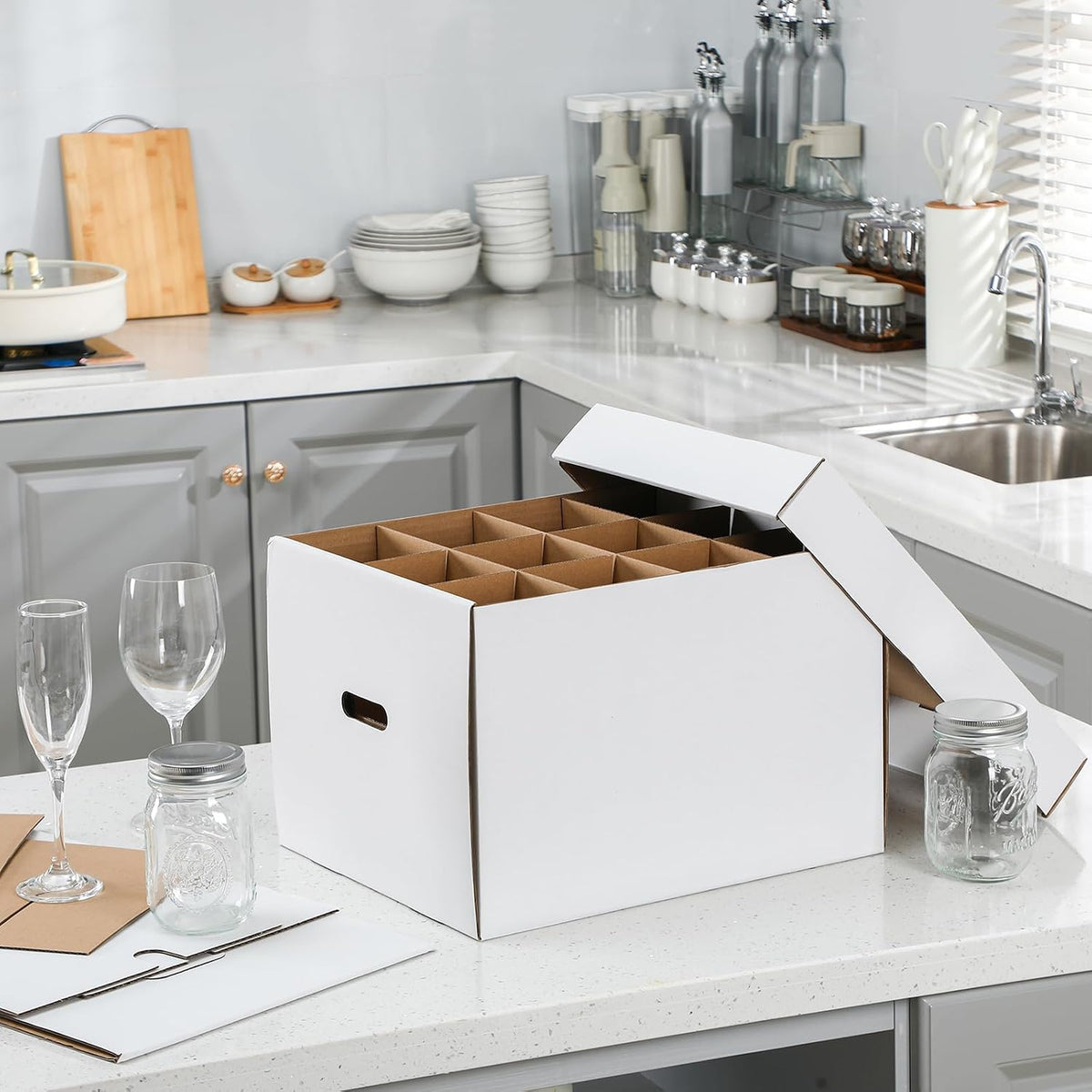 4 Pcs Wine Glass Moving Box Kit, White, 15 x 12 x 10 Inches