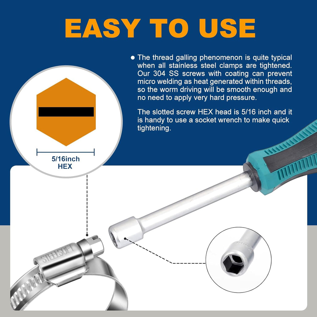 Non-Slip Stainless Steel Worm Gear Hose Clamps 1/2 to 3/4"(12-20mm)