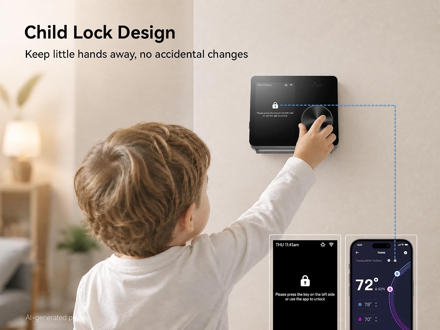 Smart Thermostats for Home with Large Knob - WiFi Thermostat for House with Nightlight, 7x8Period Programmable
