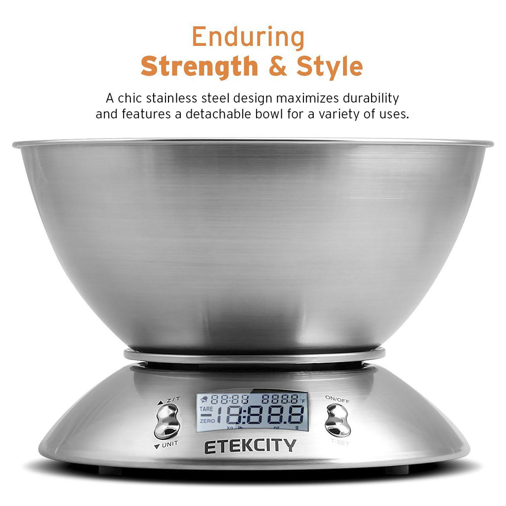 Food Scale with Bowl, Timer and Temperature, Grams and Ounces