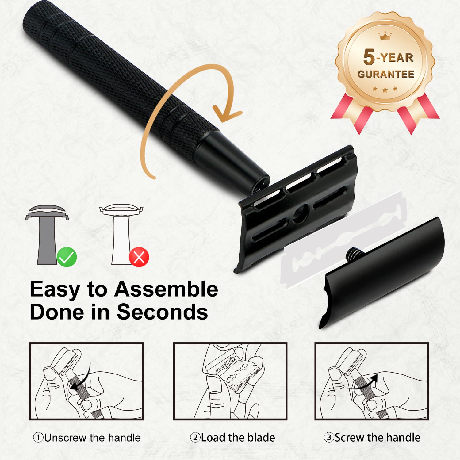 Matte Black Safety Razors for Men and Women, Reusable Single Blade Razor | with 10 Platinum Coated Double Edge Blades