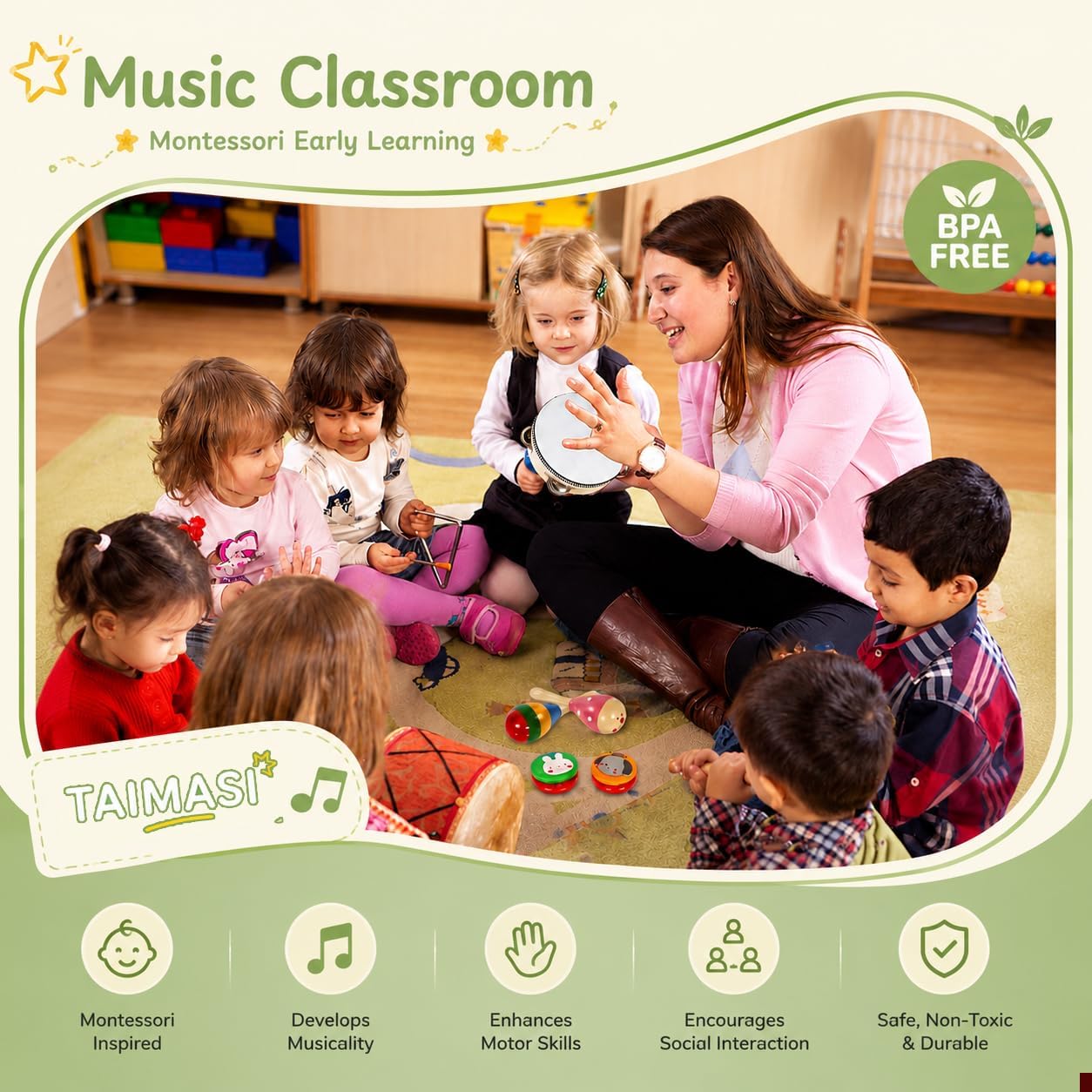 Kids Musical Instruments, 33Pcs 18 Types Wooden Percussion Instruments Tambourine Xylophone Toys for Kids Children