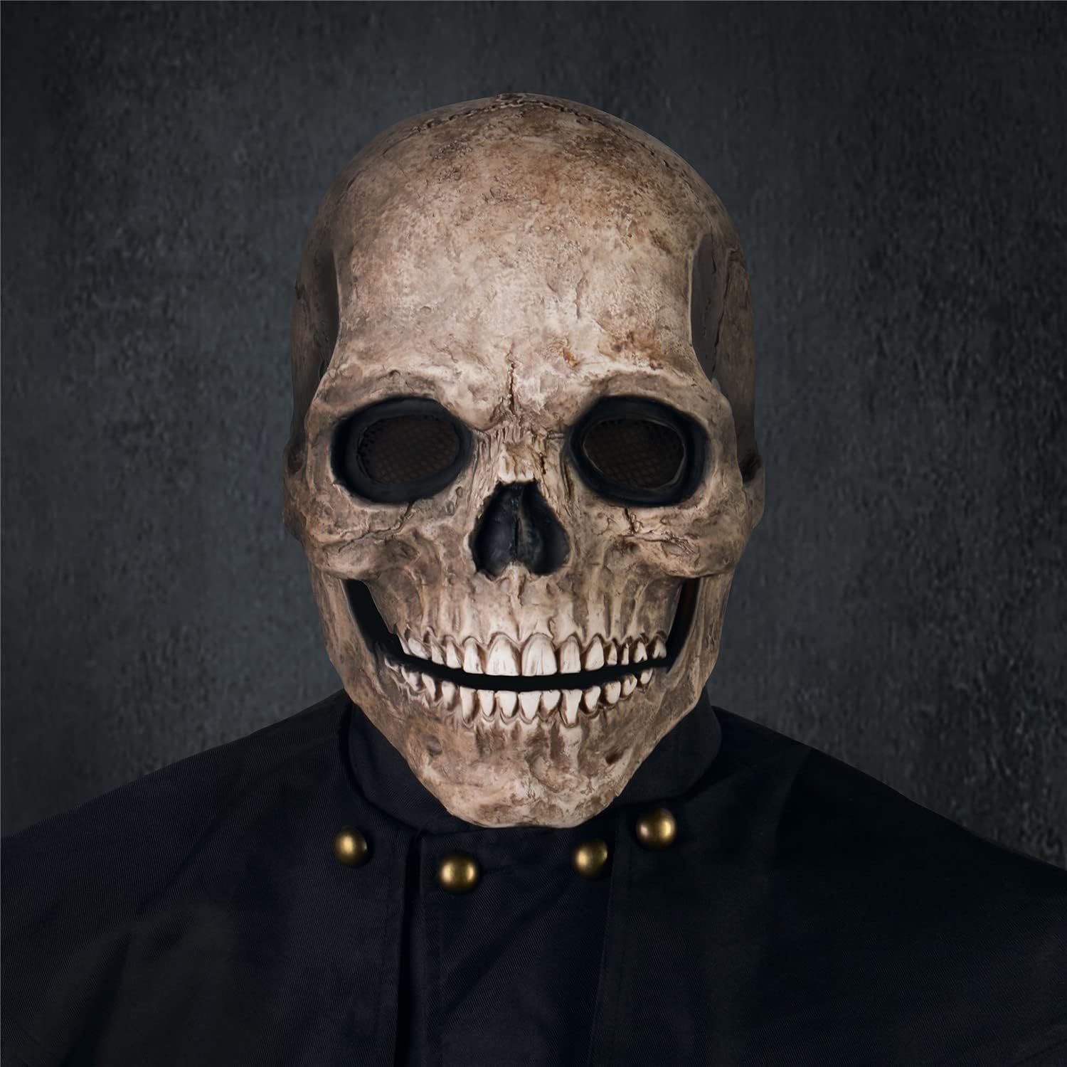 Creepy Halloween Full Head Skull Mask with Movable Jaw, Adult Entire Head Realistic Latex Helmet, Scary Skeleton