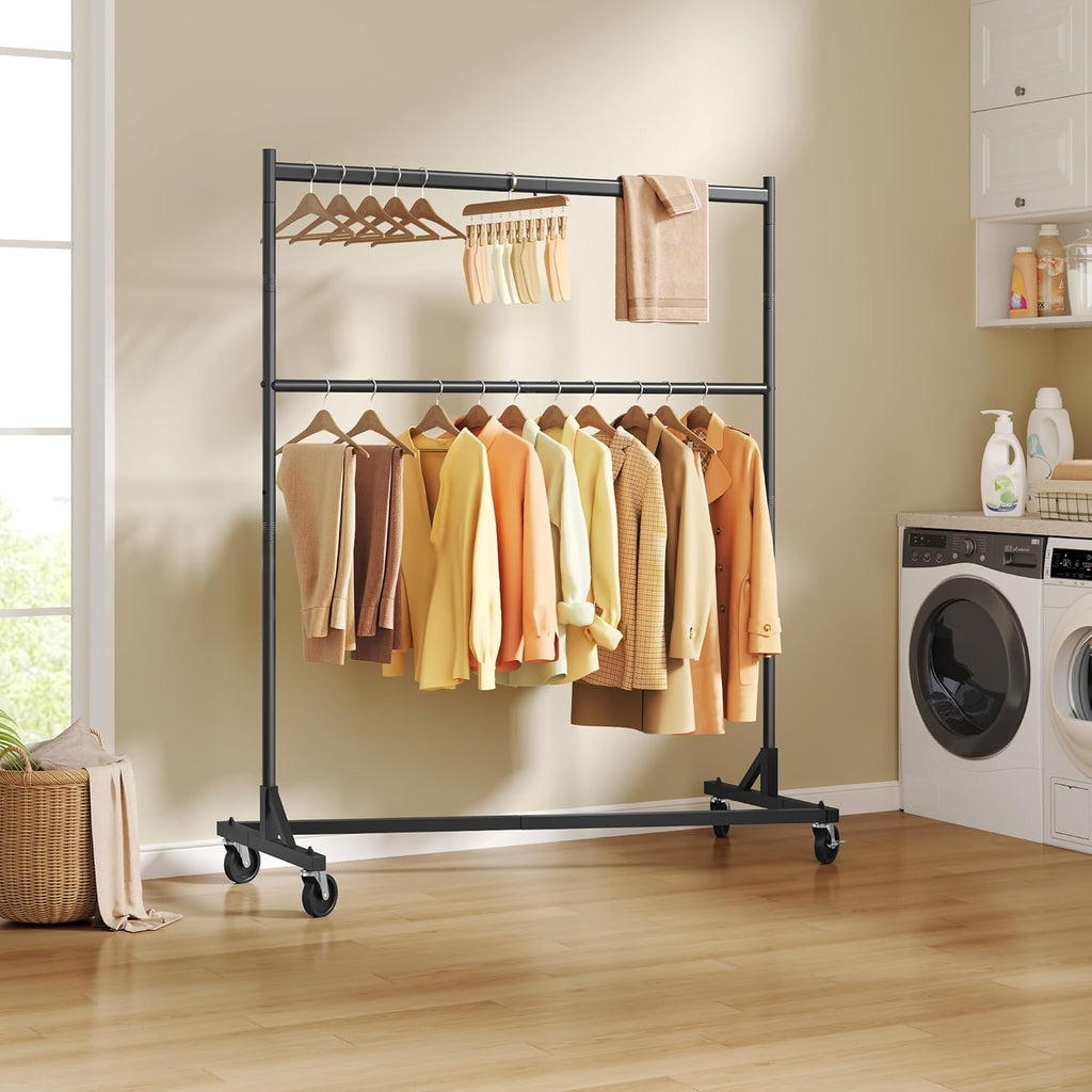Double Rod Z Rack, Rolling Clothes Racks with Z-Base, Adjustable Clothing Rack, Standing Clothes Rack, Metal Clothing