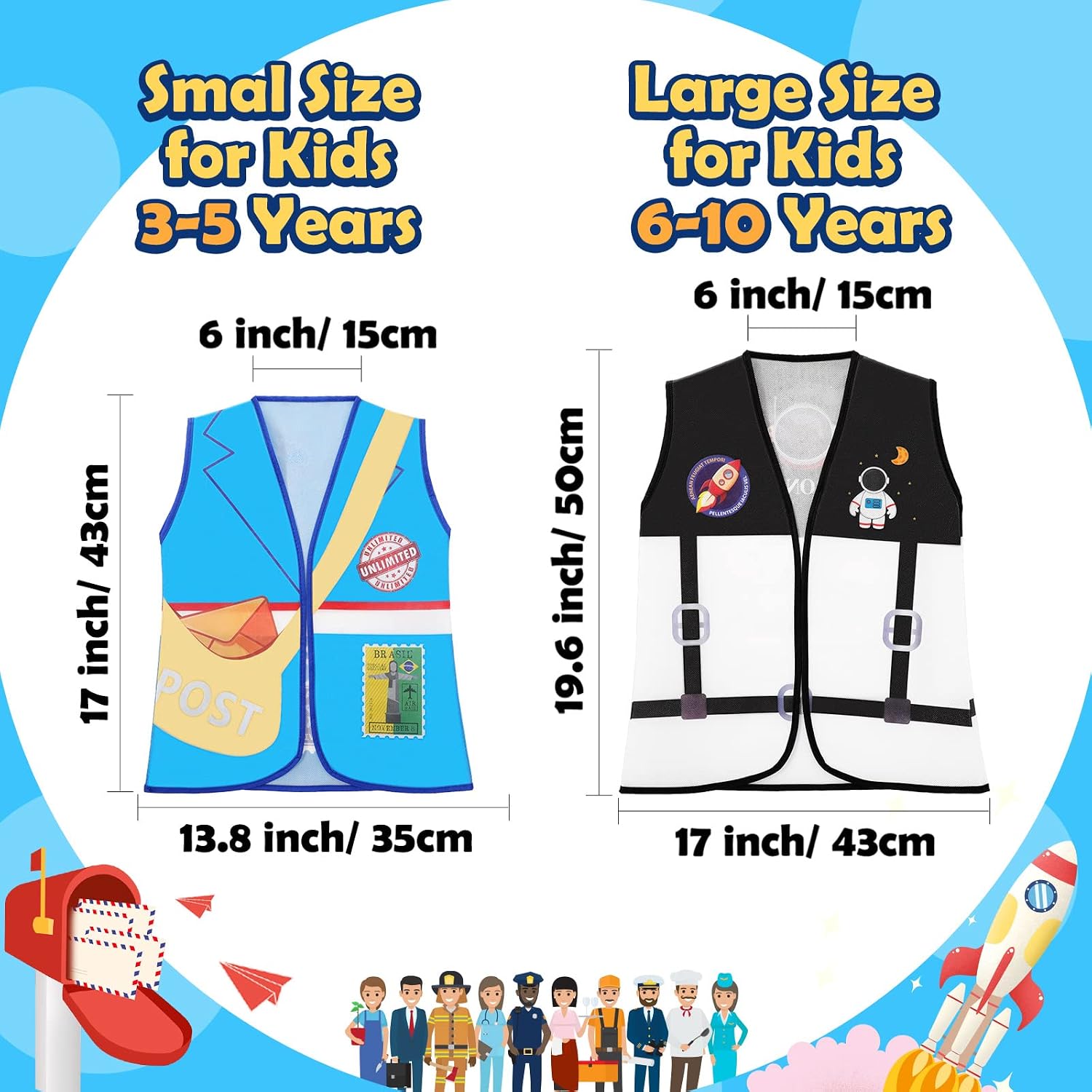 10 Pcs Kids Community Helper Dress Up Vest Career Cosplay Cloth Toddlers Occupation Pretend Play Costume (3-5 Years)