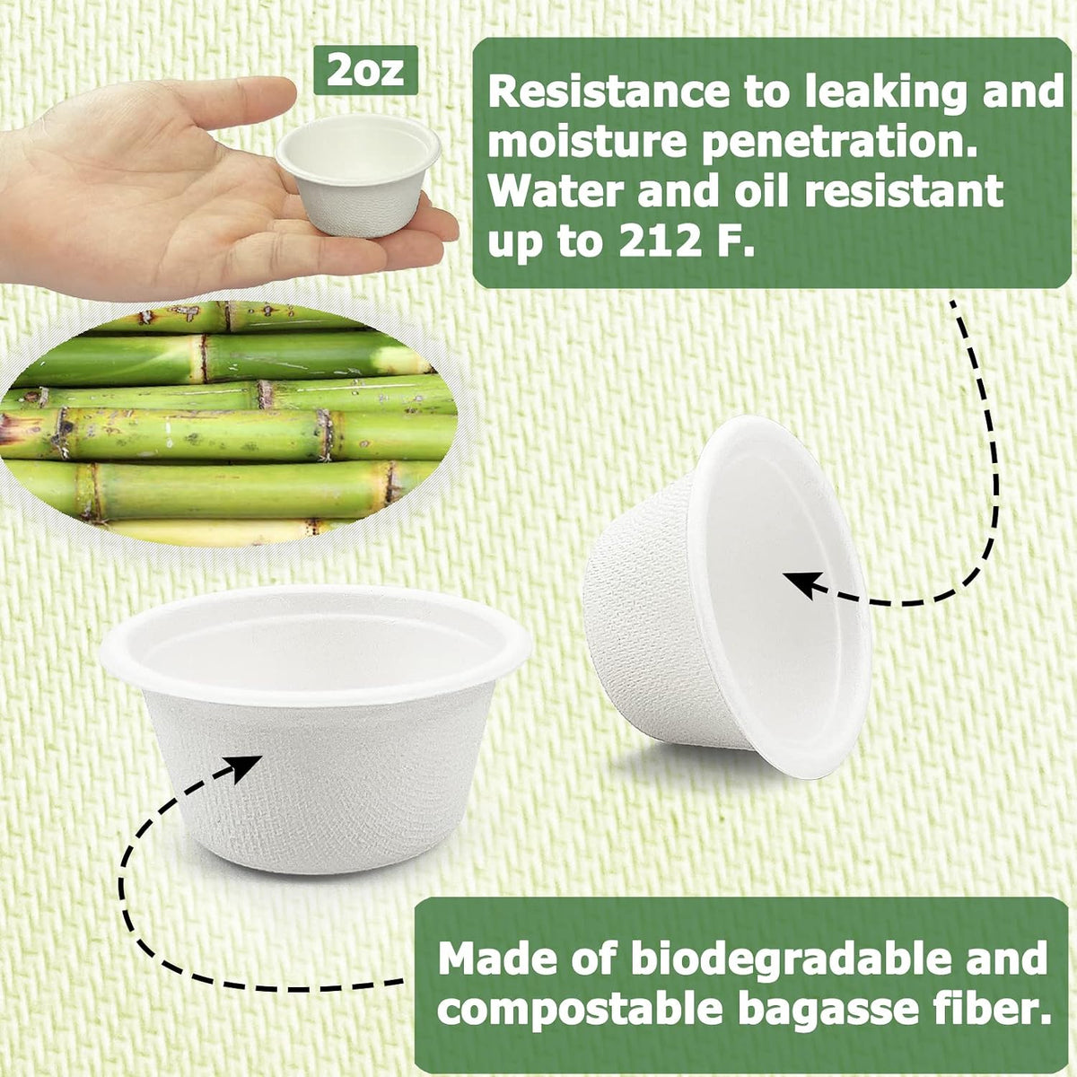 2 oz Disposable Bagasse Fiber Souffle Cups 100pk, 100% Natural Biodegradable Compostable Condiment Cups Sample Cup