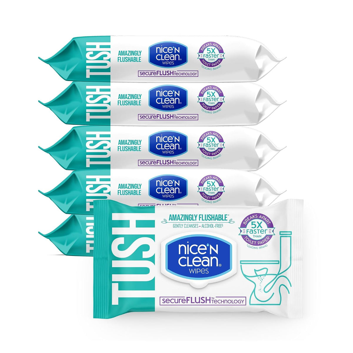 SecureFLUSH Flushable Wet Wipes (42 Count - 6 Packs) | Moist Toilet Tissue with Moisturizing Aloe & Vitamin E | 0%