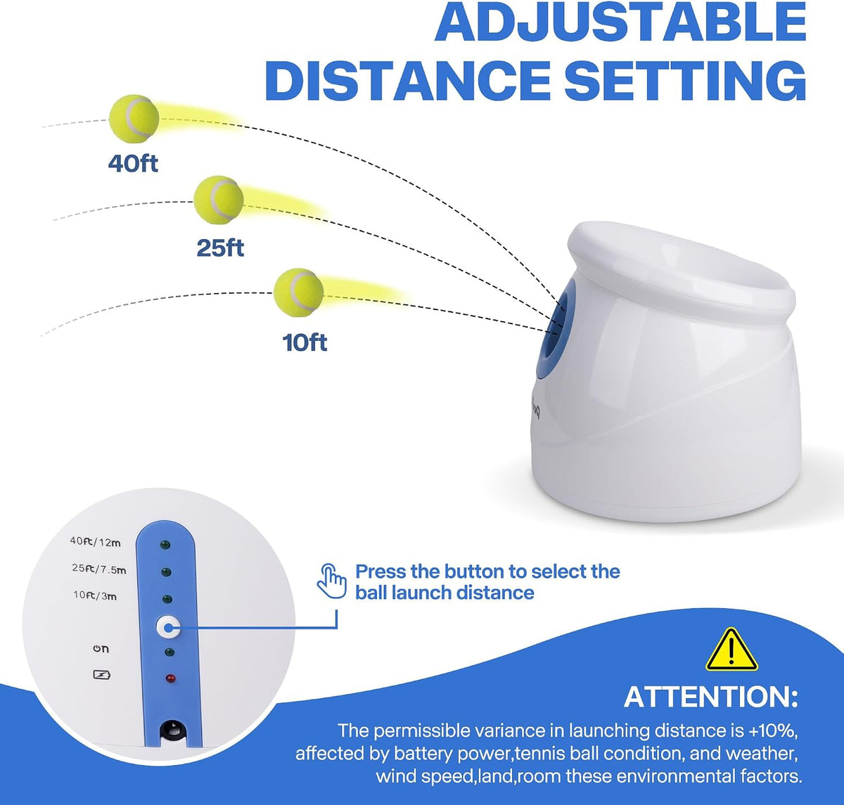 Automatic Ball Launcher for Large Dogs，Adjustable 10-40ft Distance,Rechargeable Dog Ball Thrower with 6 Tennis