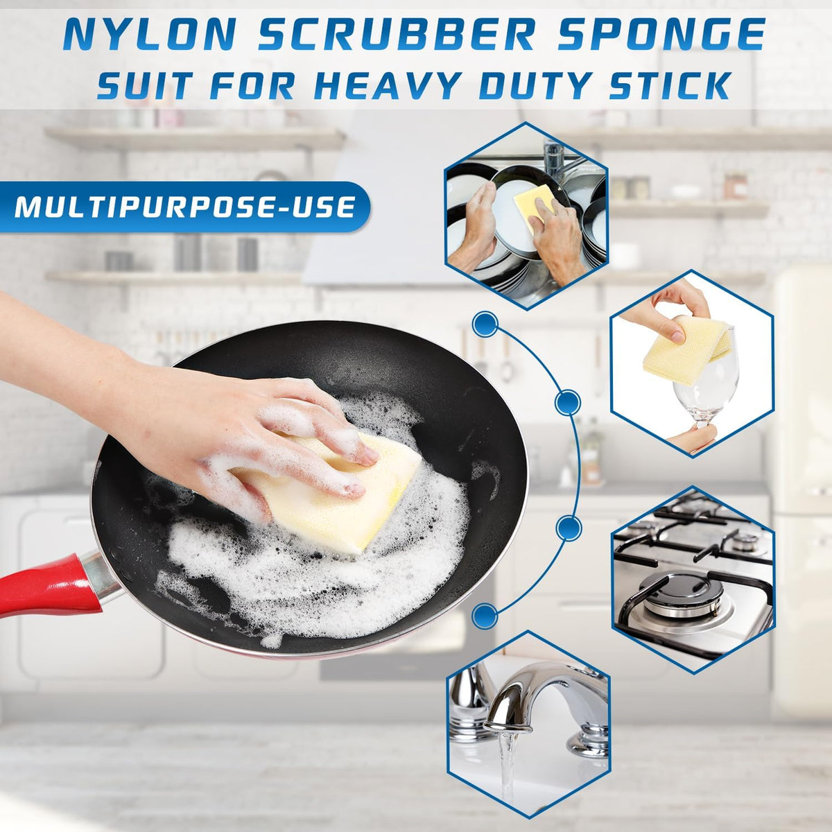 All-Purpose Non Scratch Sponges，Sponges Kitchen for Washing and Cleaning Dishes, Non-Stick Cookware,Premium Scrub and