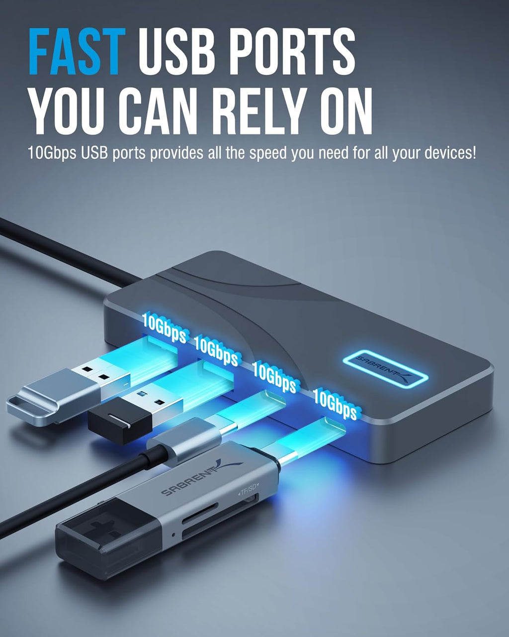 5-in-1 USB-C Hub, 10Gbps, 4K HDMI, 80W Laptop Charging (HB-TG5P) | Powered USB-C Hub, Single HDMI - 1 display max