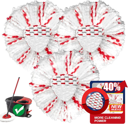 [2026 New Version] Mop Head Replacement - 40% More Cleaning Power, 3 Pack Spin Mop Replacement Head for Easy Wring