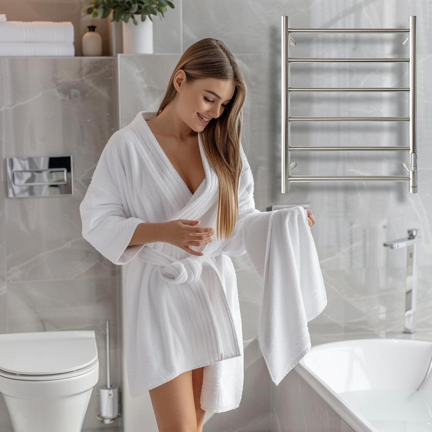 6 Bar Towel Warmer for Bathroom, Wall Mounted Heated Towel Rack, Nickel | Built-in 2/4H Timer, IPX4 Waterproof