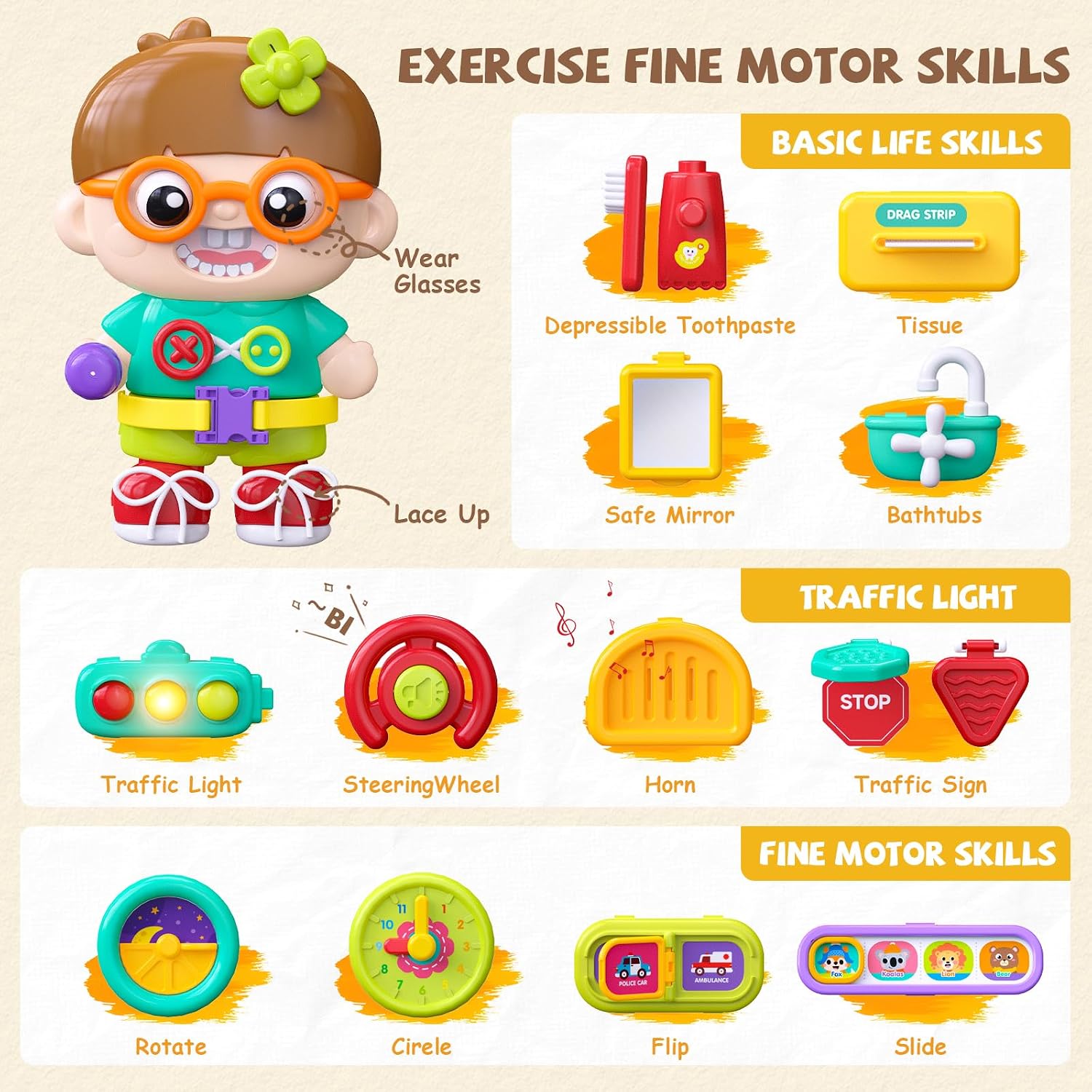 Montessori Busy Board Toys for 1 Year Old Boy, 1 Year Old Boy Birthday Gift, 54-in-1 English & Spanish Baby Busy