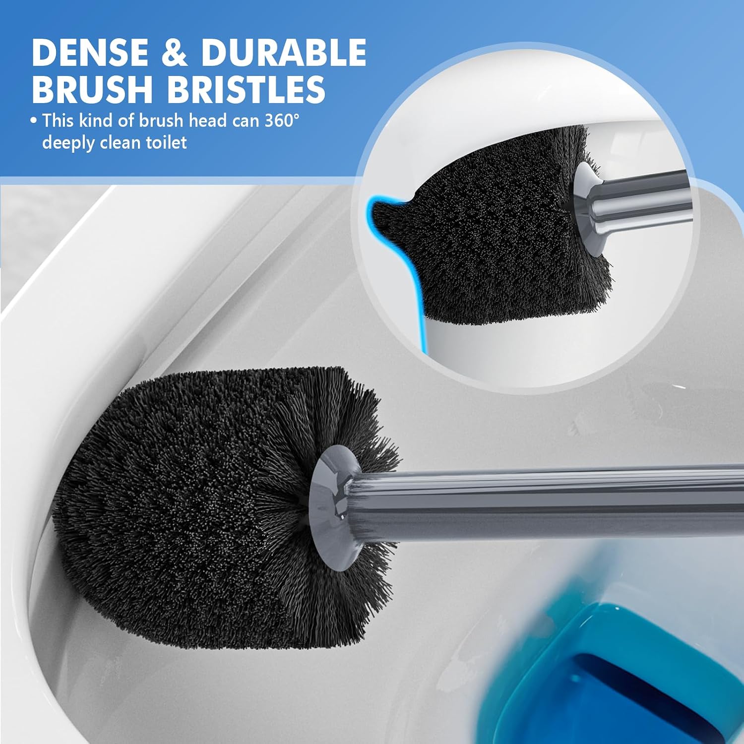 Toilet Plunger and Brush with Holder, Bowl Brush and Heavy Duty Toilet Plunger Set with Ventilated Holder, 2-in-1