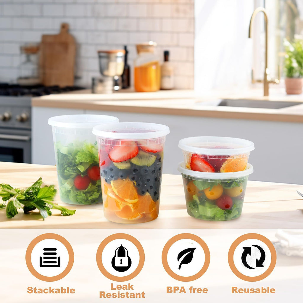 Deli Containers with Lids, 8/16/32oz, 48 Sets | 16 Each Size