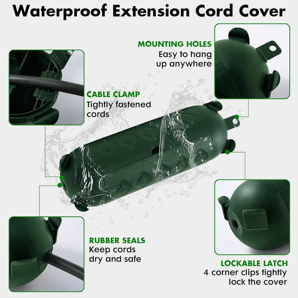 6 Pack Green Outdoor Extension Cord Cover IP44 Waterproof, Cord Protector Connector Electrical Safety Box to Protect