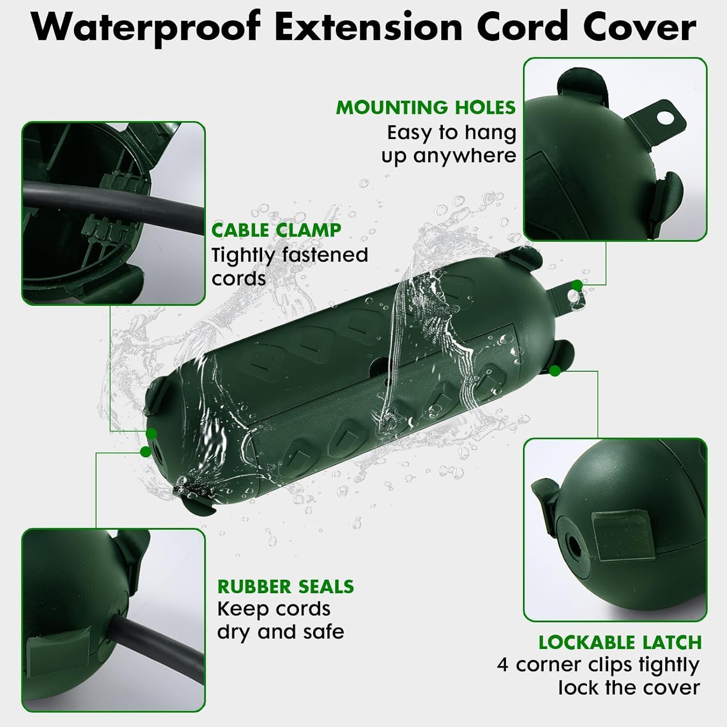 6 Pack Green Outdoor Extension Cord Cover IP44 Waterproof, Cord Protector Connector Electrical Safety Box to Protect