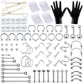 94PCS Mixed-pack Piercing Kits for All Body Piercings Stainless Steel 14G 16G 20G Jewelry and Needle with Tools Nose