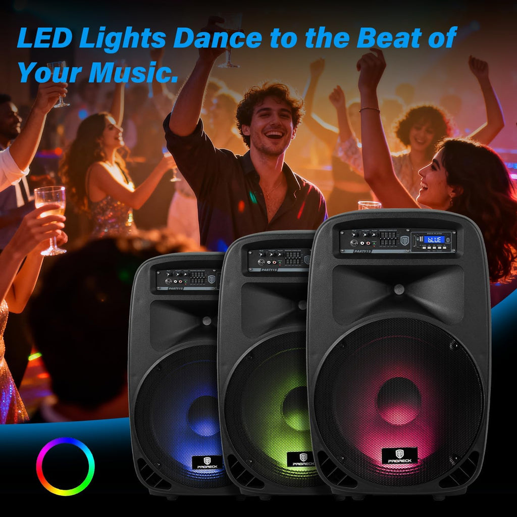 Party 15 Portable 15-Inch 2000 Watt 2-Way Powered PA Speaker System Combo Set with Bluetooth/USB/SD Card/FM/Remote