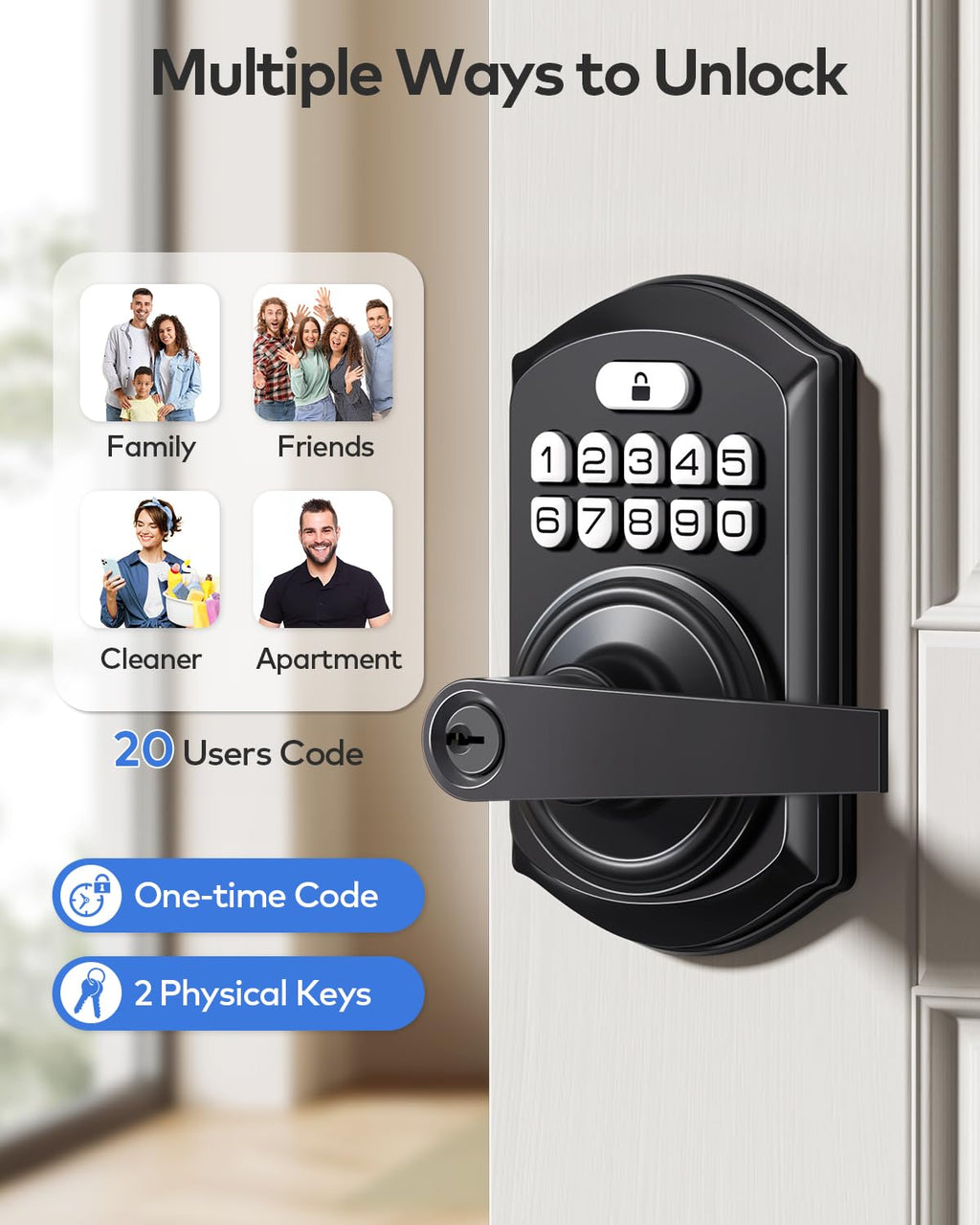 TE004 Keyless Entry Door Lock Handle with Keypad, Matte Black