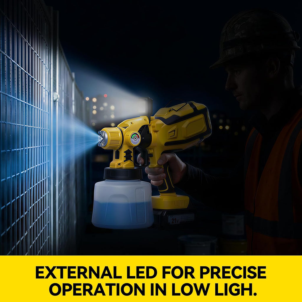 Cordless Paint Sprayer with LED Light, HVLP Spray Compatible with DEWALT 20V Battery, 1400ml Container, 4 Brass