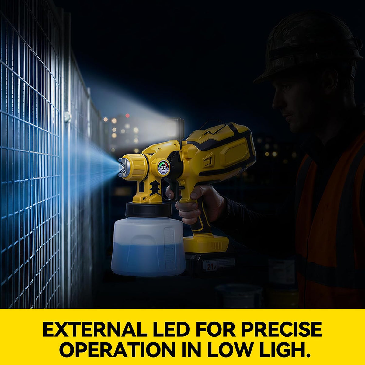 Cordless Paint Sprayer with LED Light, HVLP Spray Compatible with DEWALT 20V Battery, 1400ml Container, 4 Brass