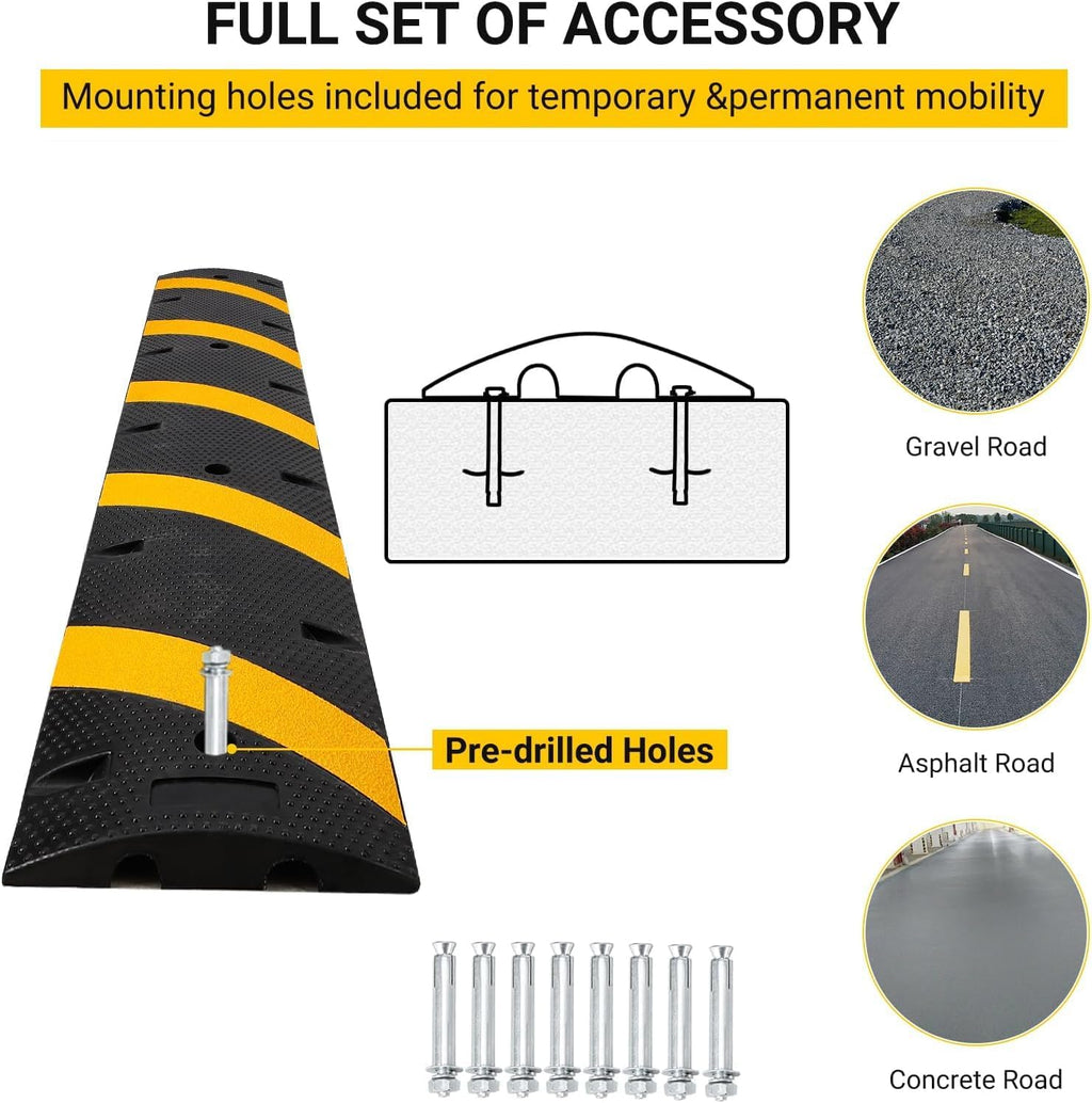 6FT Heavy-Duty Rubber Speed Bumps-2 Packs, 66000 LB Capacity Driveway Speed Bump with Bolts for Parking Lots, Roads