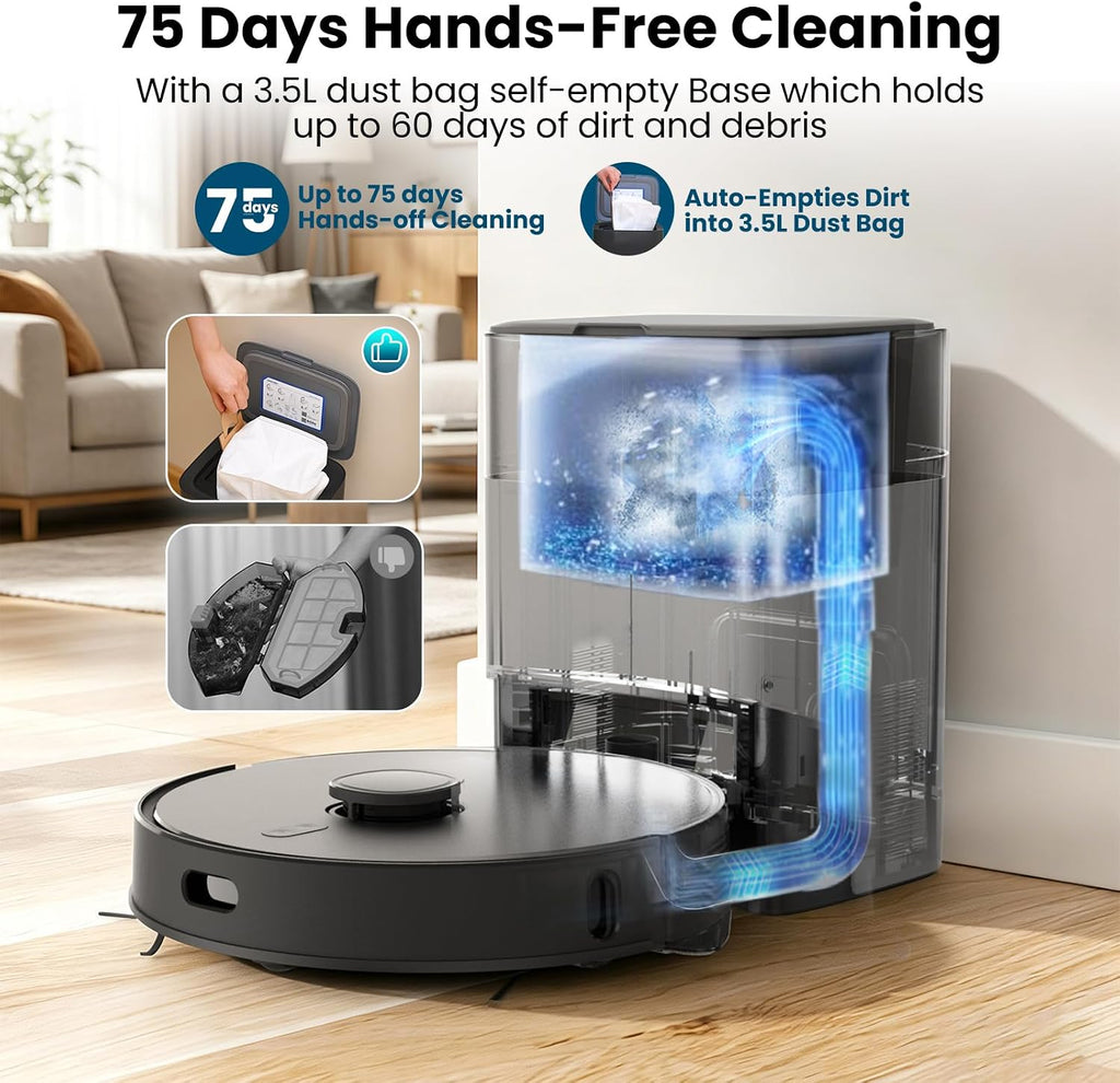 T20+ Robot Vacuum and Mop Combo Self-Emptying, 6,000Pa Suction Robot Vacuum Cleaner, 75-Day Hands-Free, Home Mapping
