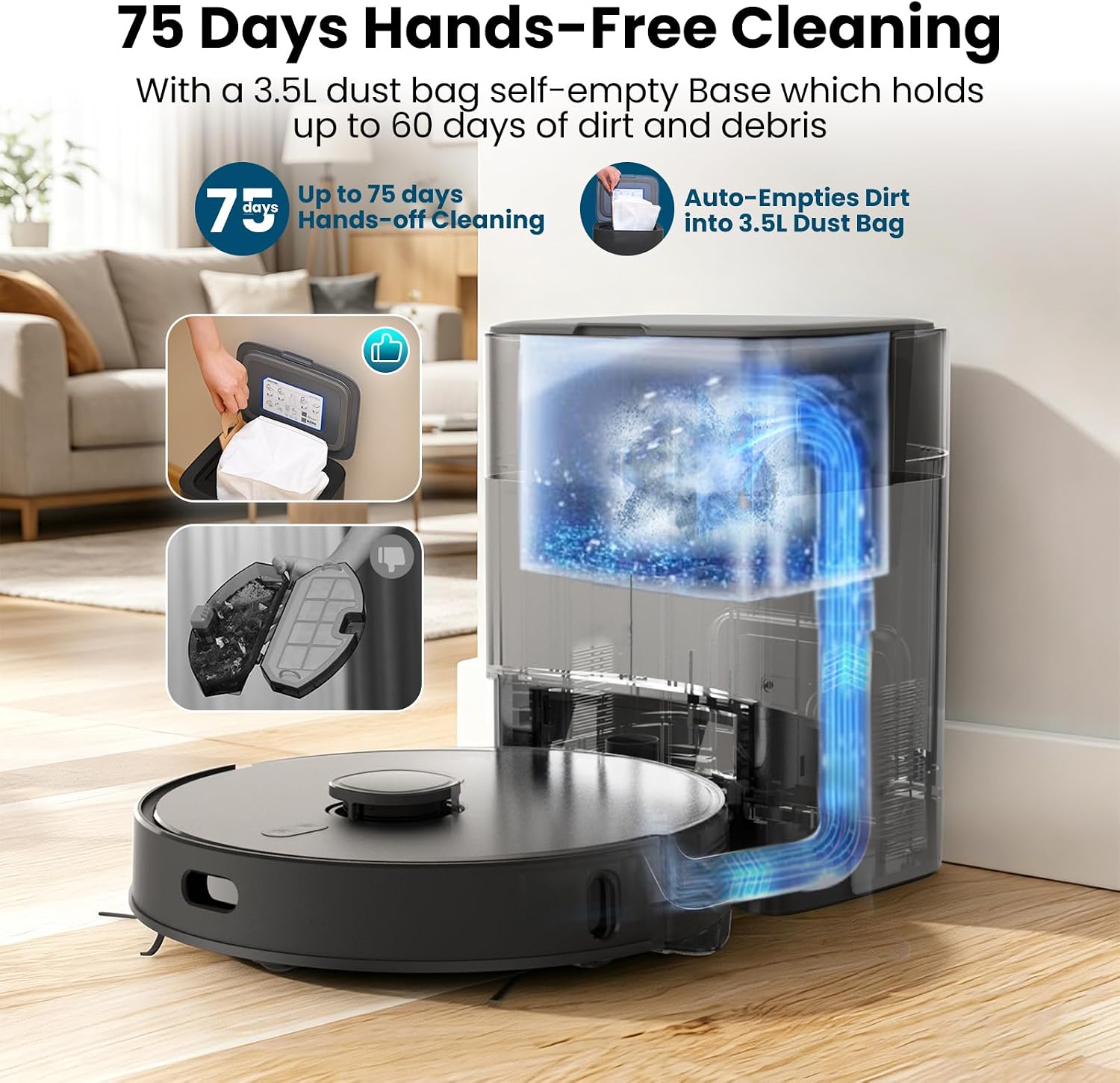 T20+ Robot Vacuum and Mop Combo Self-Emptying, 6,000Pa Suction Robot Vacuum Cleaner, 75-Day Hands-Free, Home Mapping