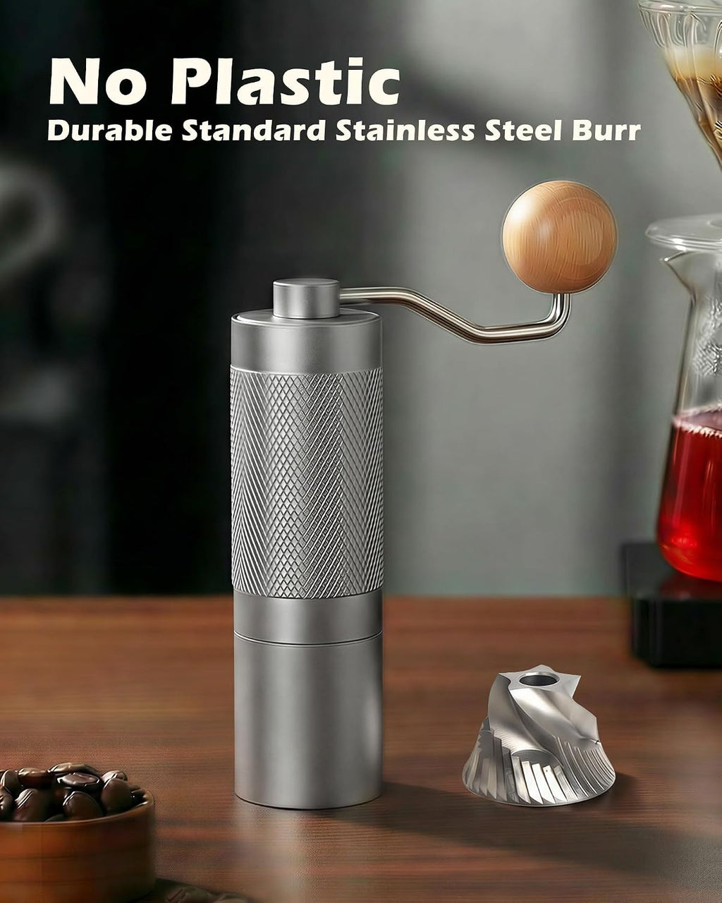 Pro Manual Coffee Grinder Stainless Steel Conical Burr With Adjustable Settings.Portable For Espresso, French press