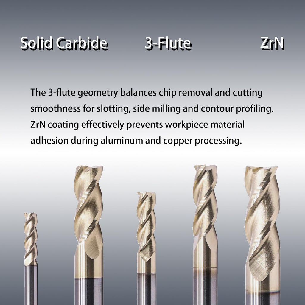 NZ 3 Flute 1/16" Solid Carbide Square End Mill ZrN Coated, 5Pcs