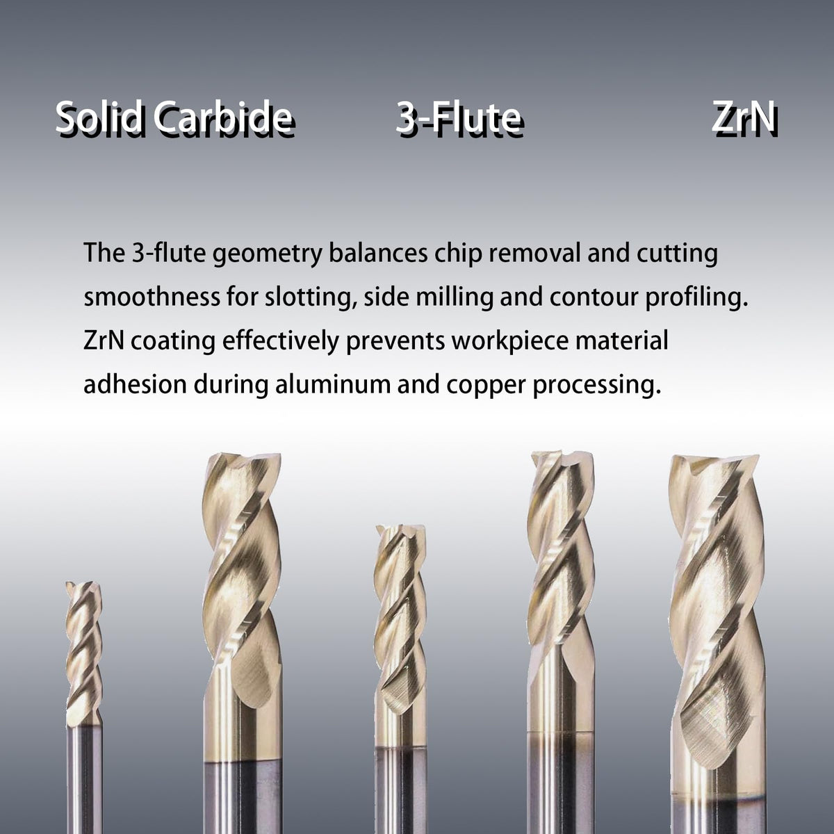 NZ 3 Flute 1/16" Solid Carbide Square End Mill ZrN Coated, 5Pcs