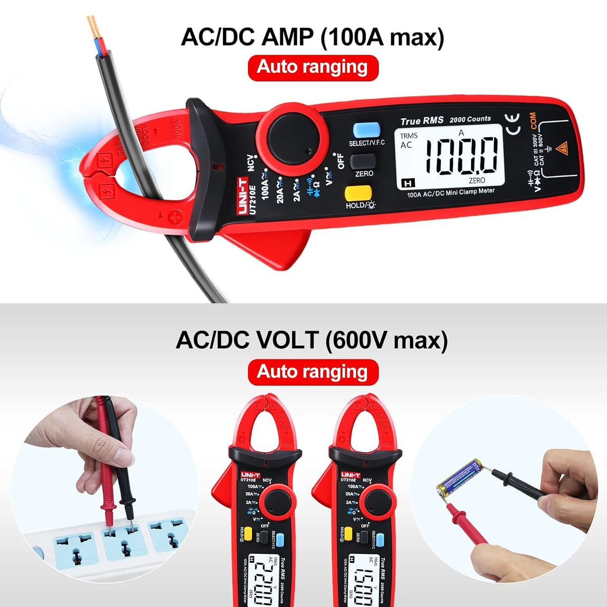UNI-T UT210e Mini Clamp Meter & Alligator Electric Clips