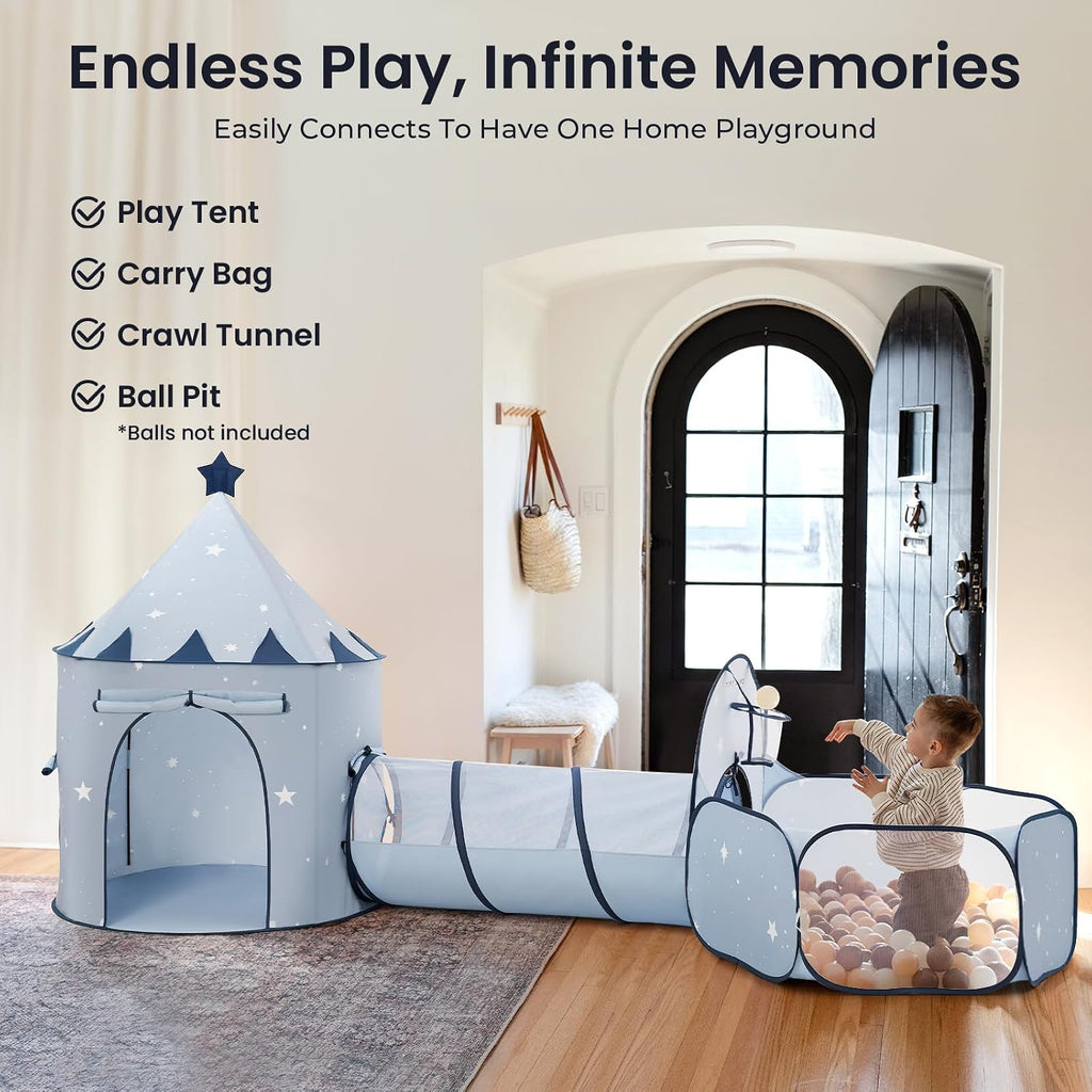 3-in-1 Kids Play Tunnel with Ball Pit & Tent, Pop-Up Crawl Toy | Foldable Indoor & Outdoor Play Set With Carry Bag