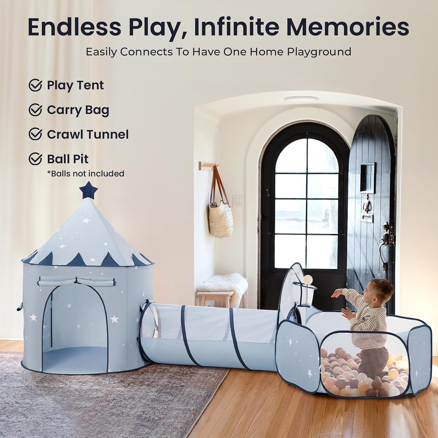 3-in-1 Kids Play Tunnel with Ball Pit & Tent, Pop-Up Crawl Toy | Foldable Indoor & Outdoor Play Set With Carry Bag