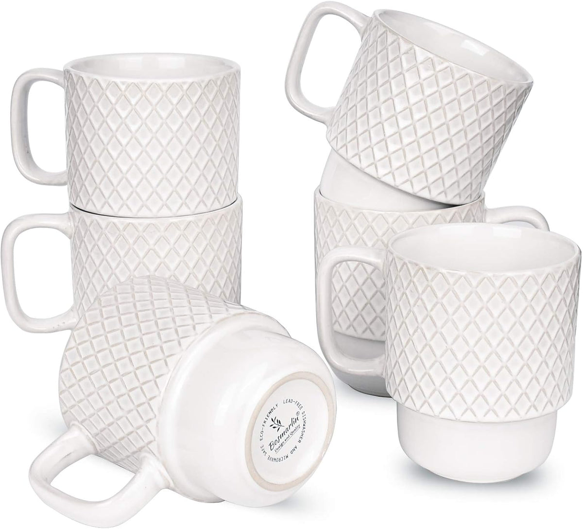 Large Ceramic Stackable Coffee Mugs Set of 6, 17 Oz, Dishwasher and Microwave Safe (White, 17 Oz)