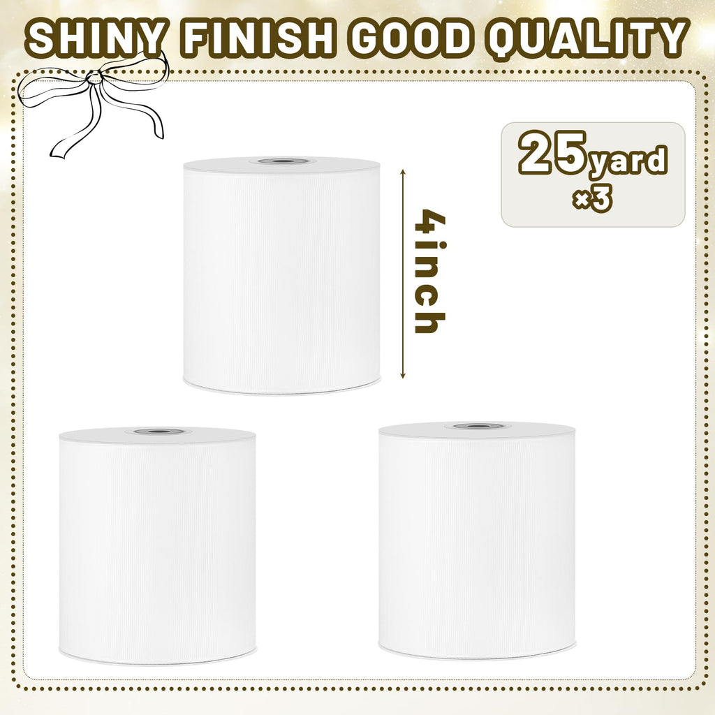 White Grosgrain Ribbon 4 Inch x 75 Yards Gift Wrapping Party