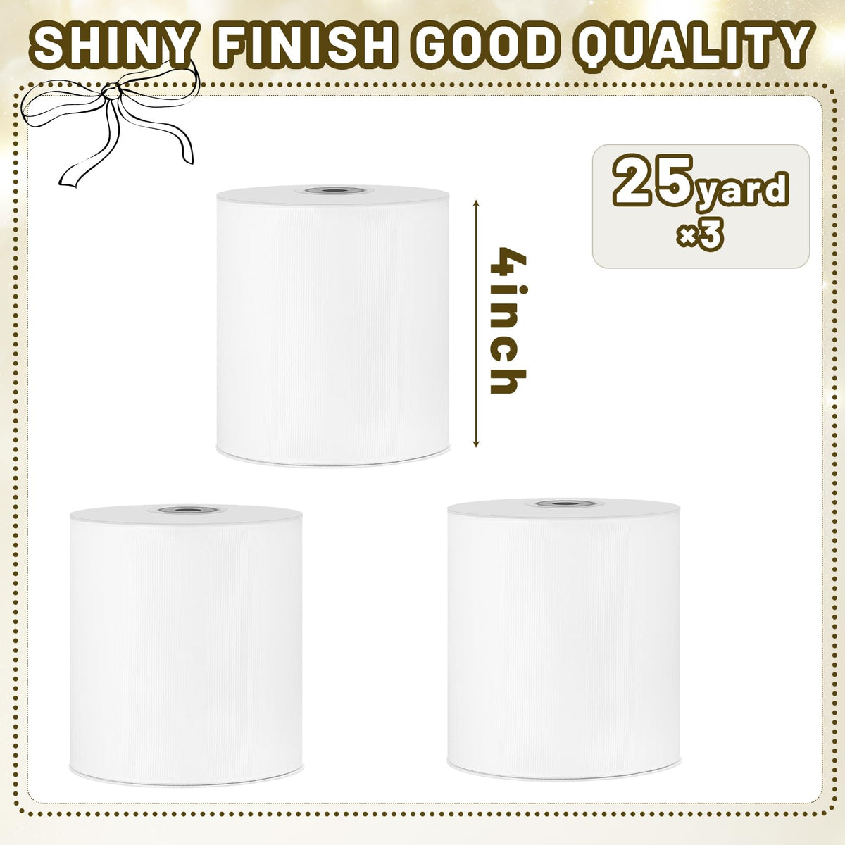 White Grosgrain Ribbon 4 Inch x 75 Yards Gift Wrapping Party