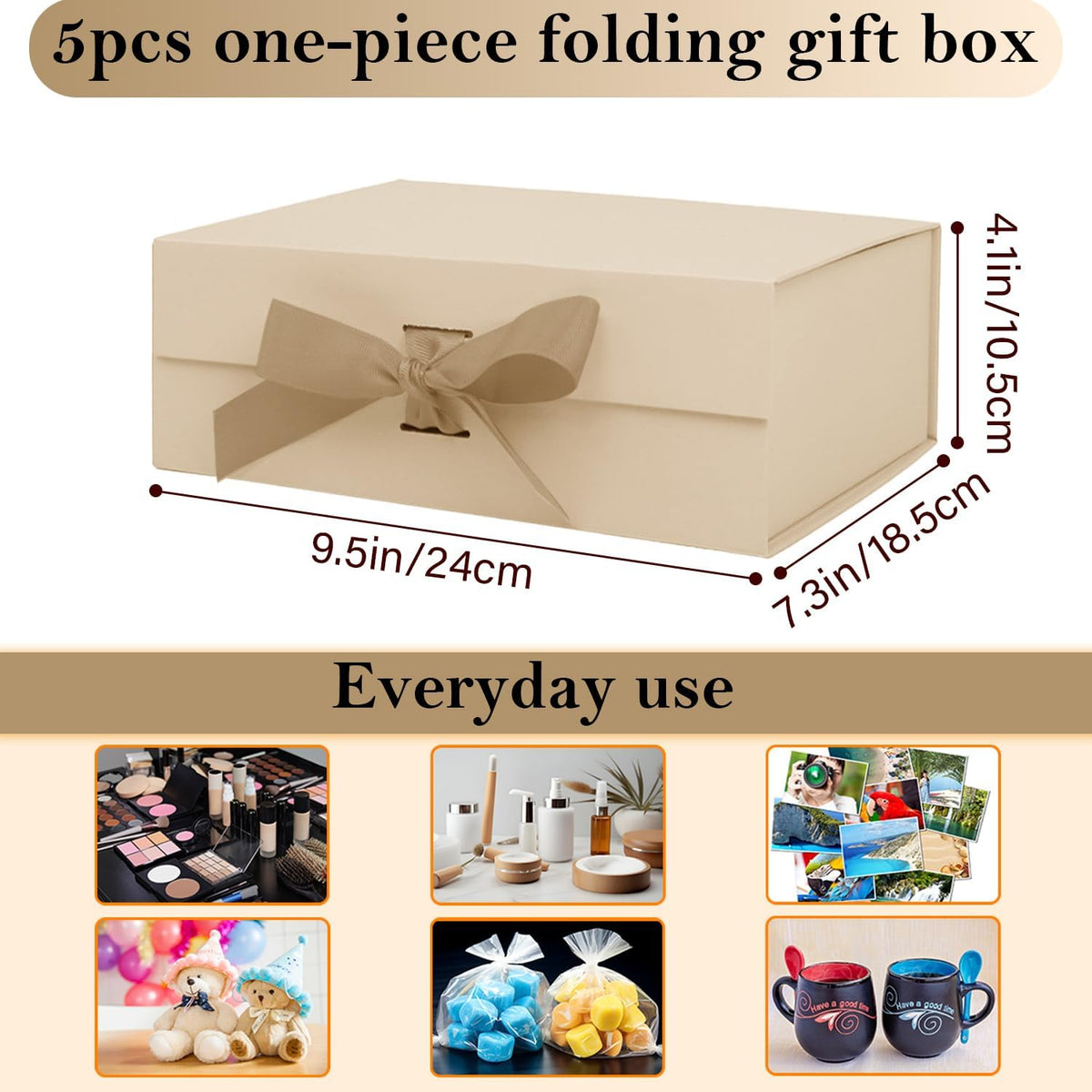 Magnetic Gift Boxes with Lids & Decoration Tie Ribbon, 5 Pack 9.5x7x4 Inch, for Birthday, Wedding, Groomsman &