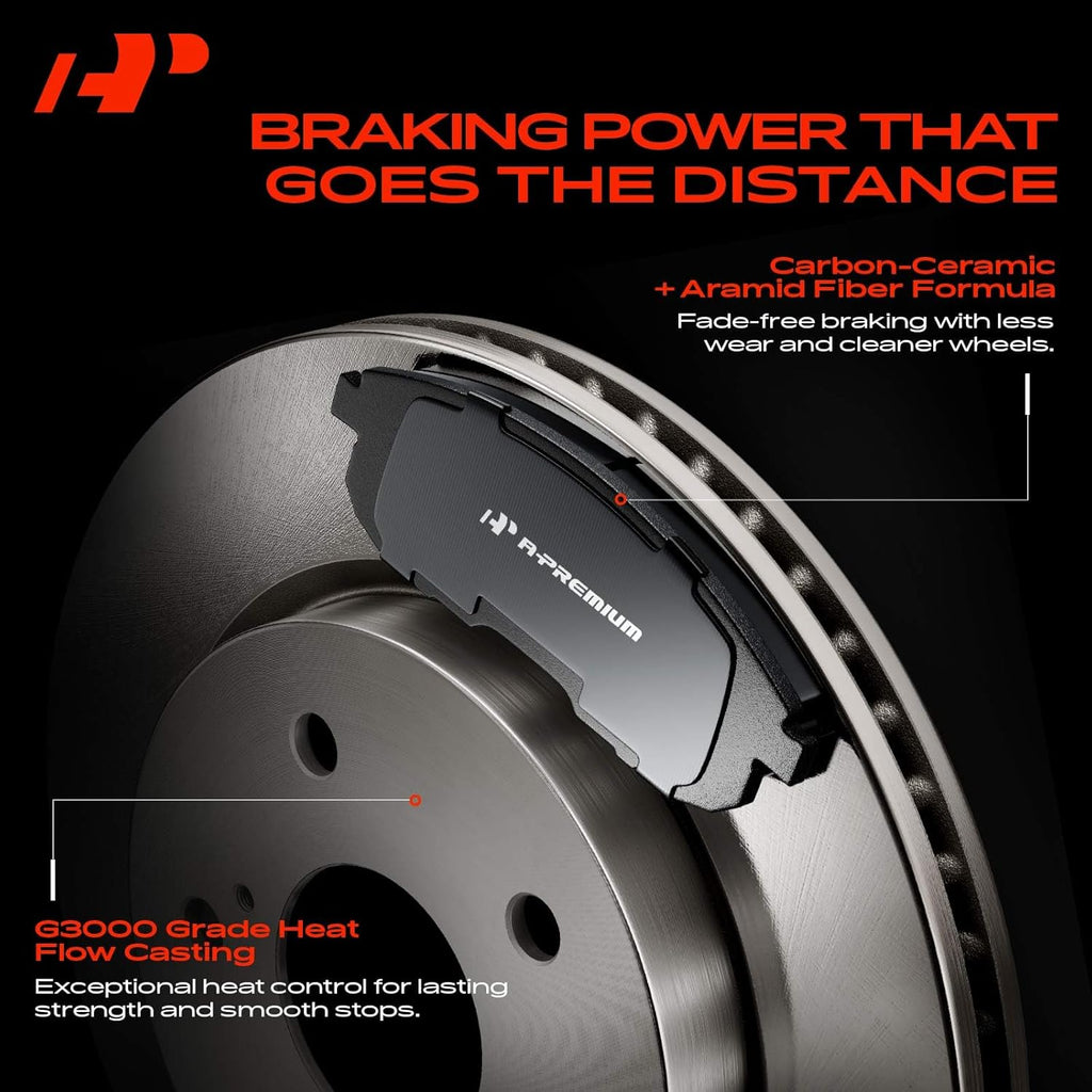 11.88 inch (301.8mm) Front Vented Brake Rotors & Ceramic Pads Kit | Compatible with Chrysler, Dodge, Ram and