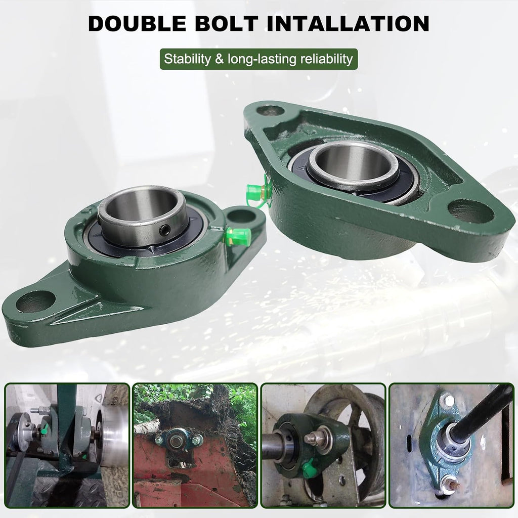 2 Pack UCFL206-20 Pillow Block Bearing – Flange 2 Bolt Mounted Pillow Block Bearings – Bearing Steel Bearings with 1-1/4" Bore - Self-aligning Bearings with Solid Cast Iron Base