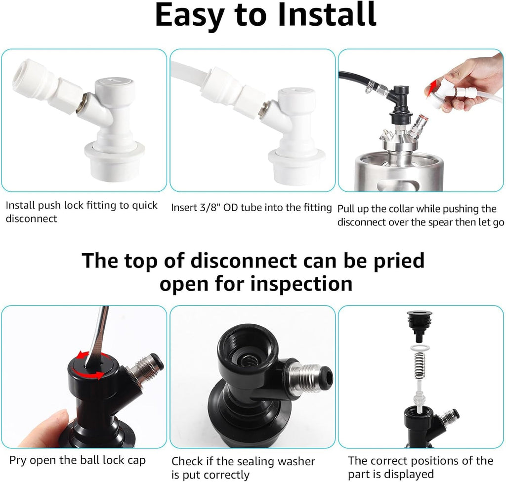 Ball Lock Quick Disconnect – Push to Connect Beer Line Fittings Set | O.D 3/8" Tube-7/16-20UNF Thread, Quick
