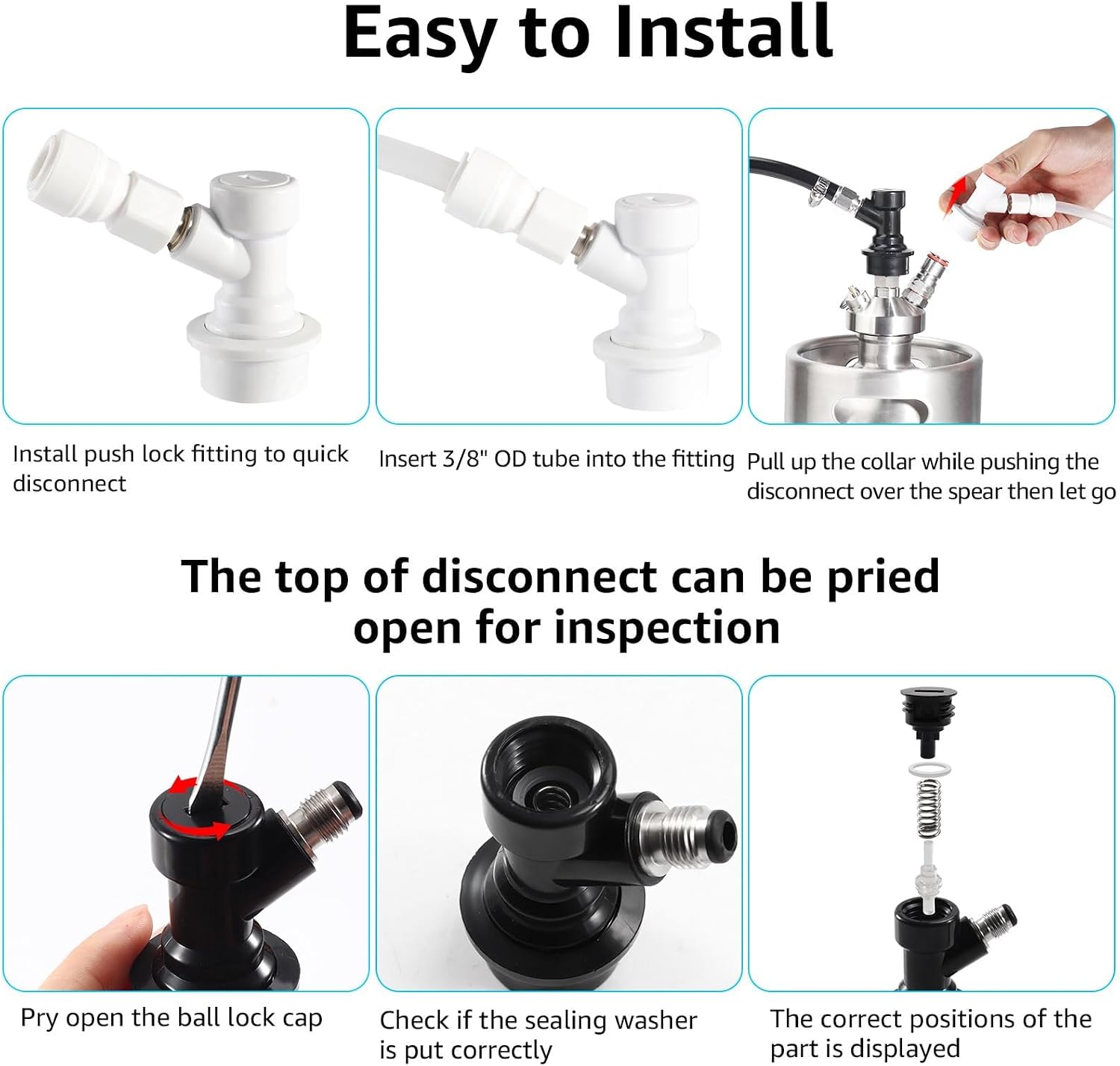 Ball Lock Quick Disconnect – Push to Connect Beer Line Fittings Set | O.D 3/8" Tube-7/16-20UNF Thread, Quick