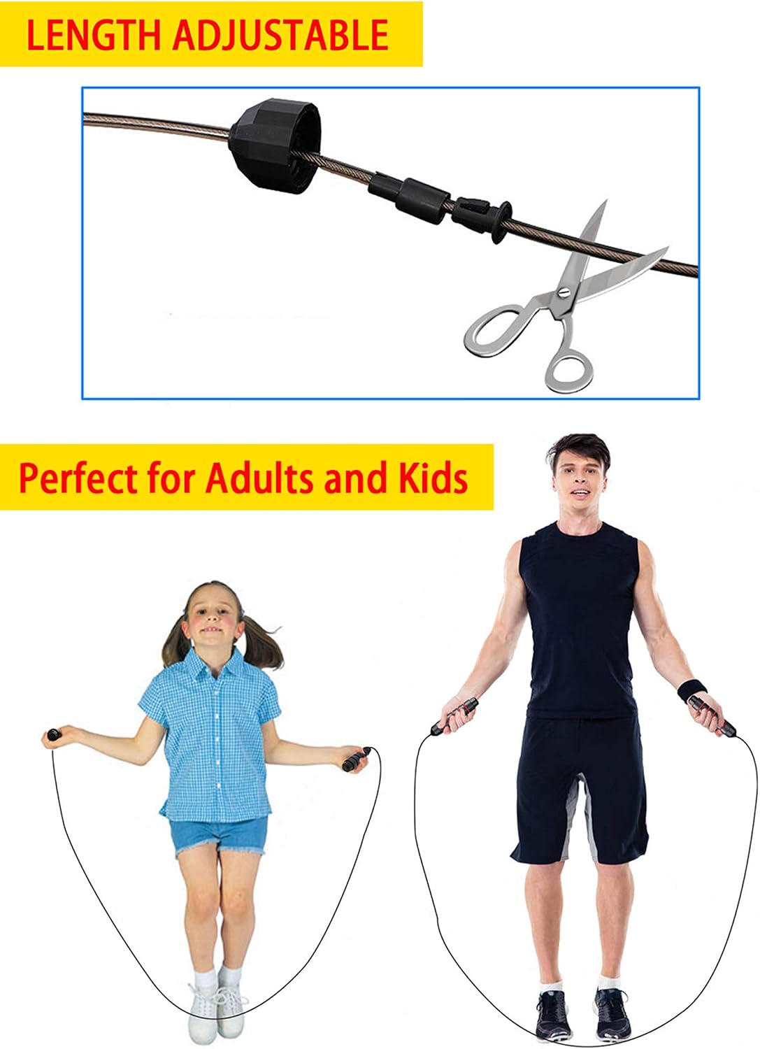 Jump Rope, Ball Bearings Tangle-Free Rapid Speed Cable Skipping Rope, Adjustable Jumping Ropes for Men, Women and
