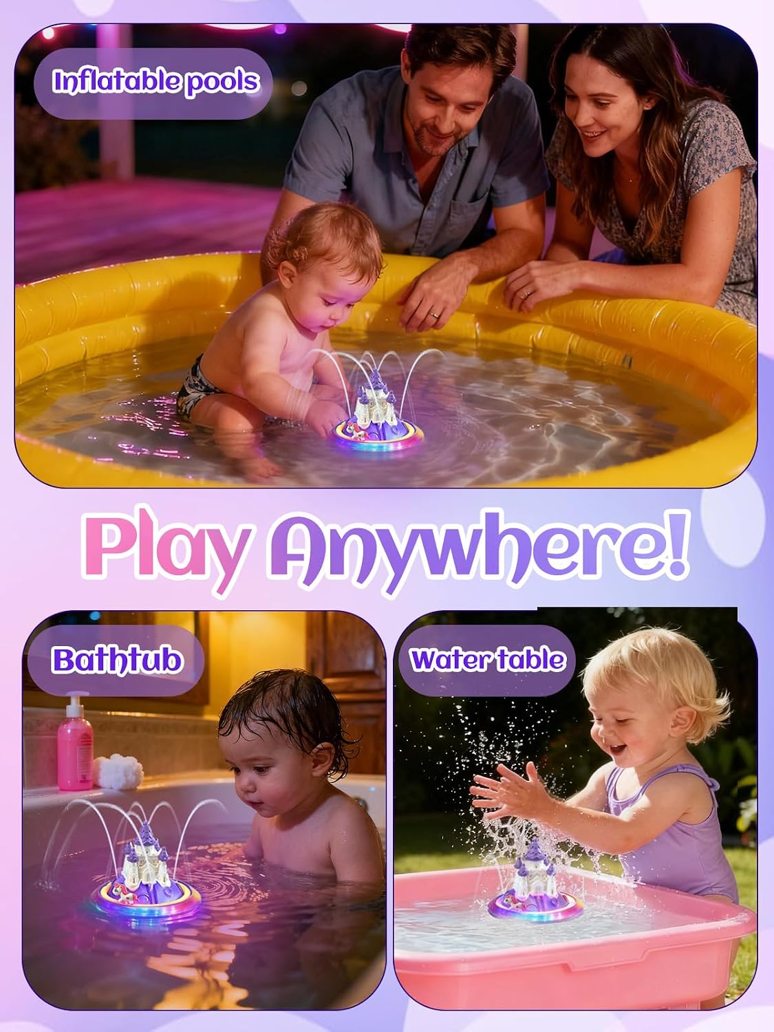 Light up Baby Bath Toys Birthday Gifts- LED Color-Changing Lights & Automatic Water Spray, Fun Bathtub Water Toys for