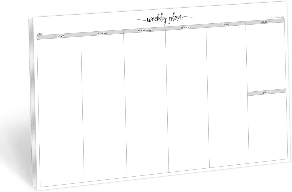 Undated Weekly Planner Notepad, Jumbo 11x17 Desk Pad - 50 Tear-Off Sheets, Weekday Monday-Friday Schedule, Daily Task